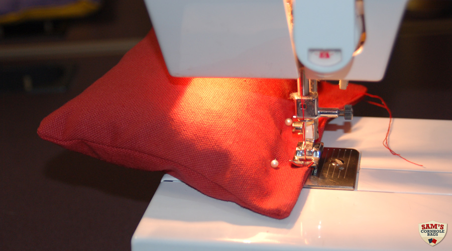 Sewing the cornhole bag shut