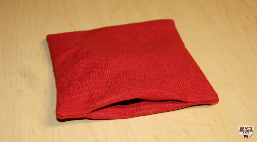 Cornhole bag flipped right-side out